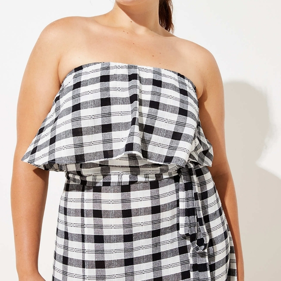 NWT LOFT Plus Gingham Flounce Tie Waist Dress - Picture 3 of 7